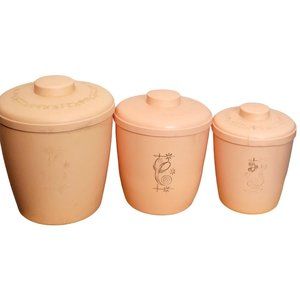 MCM Pink Plastic Canister Set of 3 With Lids Sugar Coffee Tea Nesting Storage